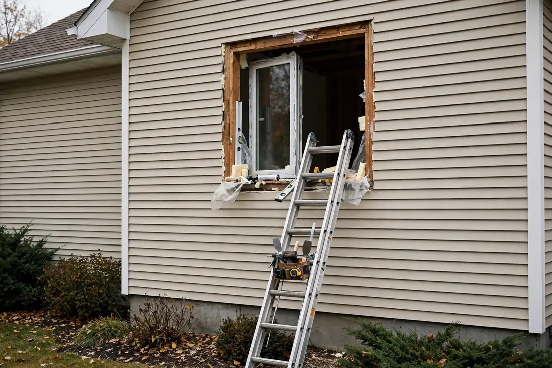 Contractor's written window installation estimate next to a hard hat