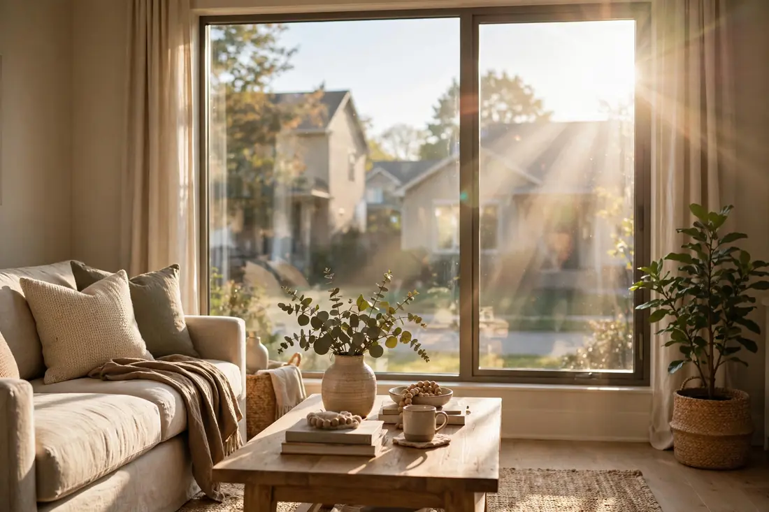 Subtle thermal-style view of a house showing heat loss around old windows